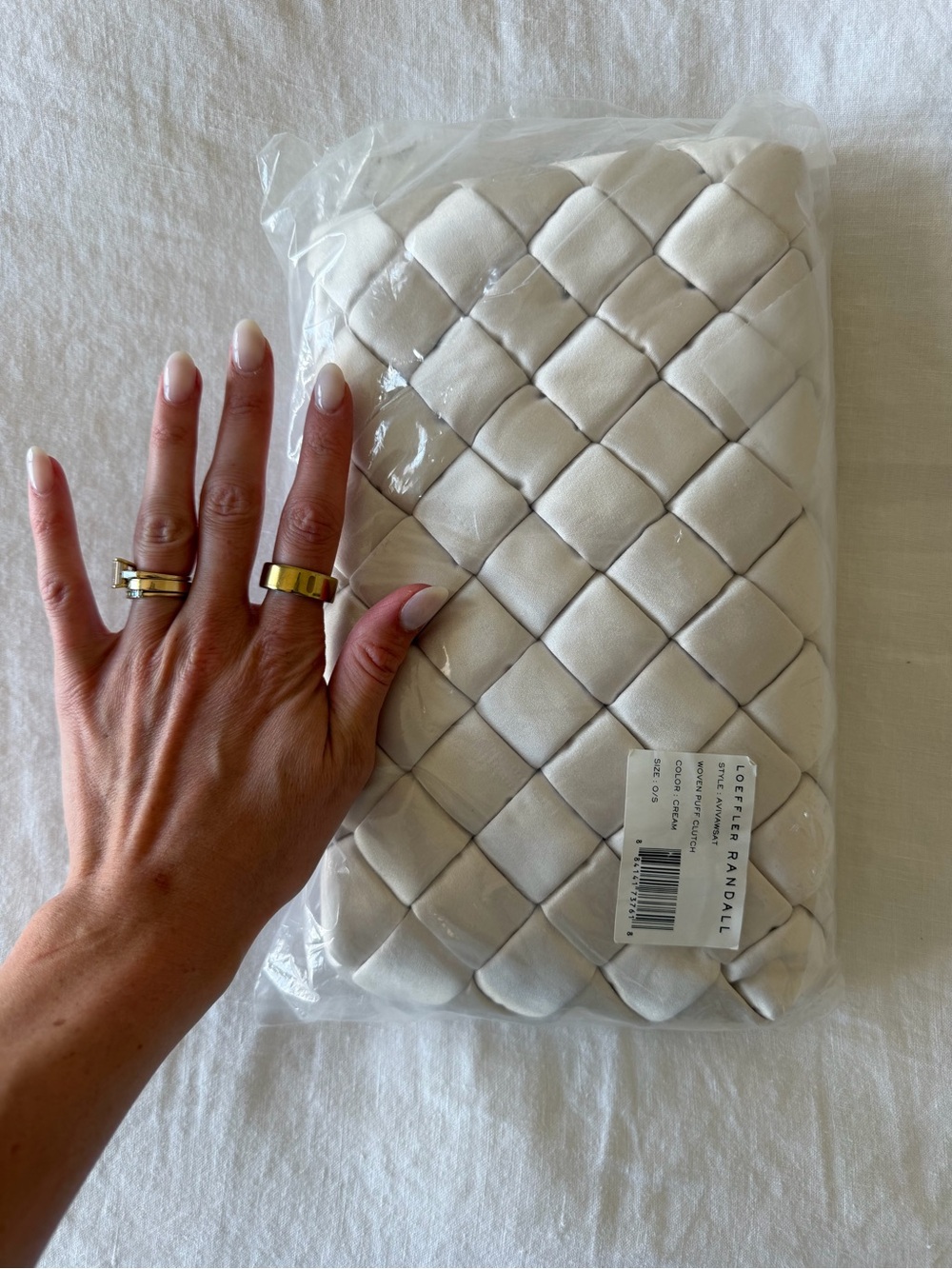 NWT Loeffler Randall Aviva Cream Woven Satin Clutch - Picture 2 of 5